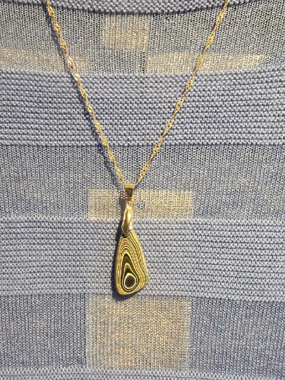 Fordite Multicolor Teardrop Pendant Necklace With Sterling Necklace - Picture 2 of 3